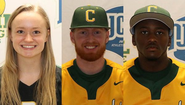 Photos of Emily Falko, Patrick O’Brien, and Matthew Egypt who were named NJCAA Academic All-Americans