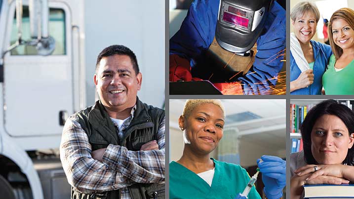 A commercial truck driver, welder, continuing education students, healthcare professional, and an adult education student.