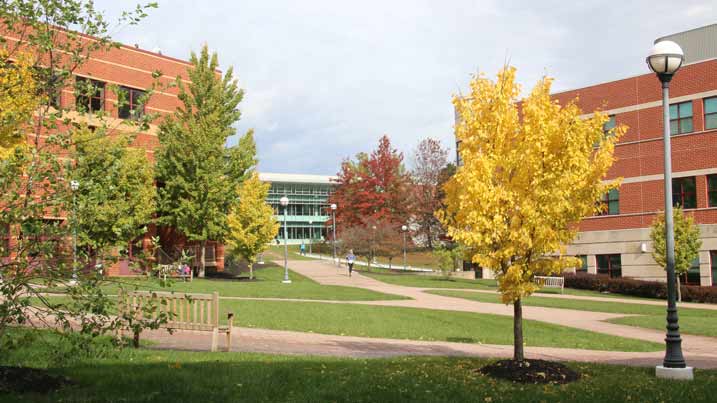 Quad in the fall on the North East Campus of Cecil College.