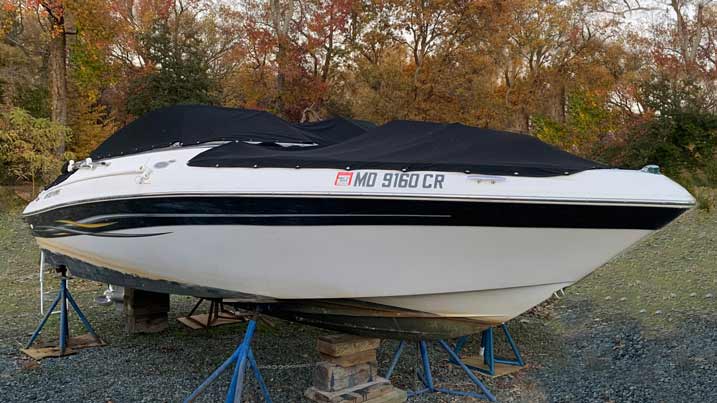 A boat donated to the Marine Service Technician Program at Cecil College.