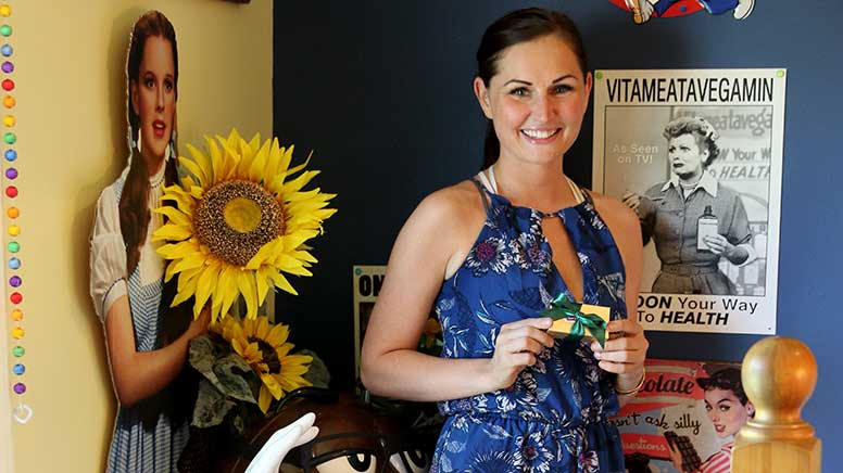 Christie McDevitt posing with some of her candy.