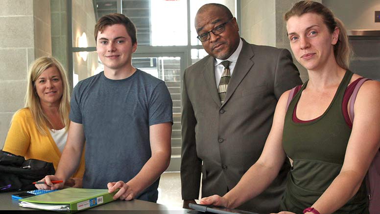 Cecil College Cybersecurity Assistant Professor Jackie Wilson, Cybersecurity student Conlan Foster, Cecil College Cybersecurity Associate Professor Dr. James Morgan, and Cybersecurity student Brittney Barnett.