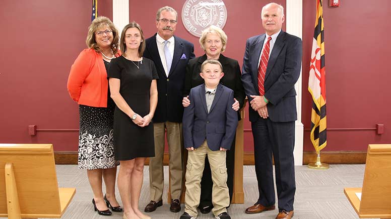 Seen here are Cecil County Clerk of the Court Charlene M. Notarcola, Kimberly Elder (daughter), Tom Horgan (husband), Cecil College Board of Trustee Donna Horgan, Jack Elder (grandson), and Cecil College Board of Trustee Mark Mortenson.