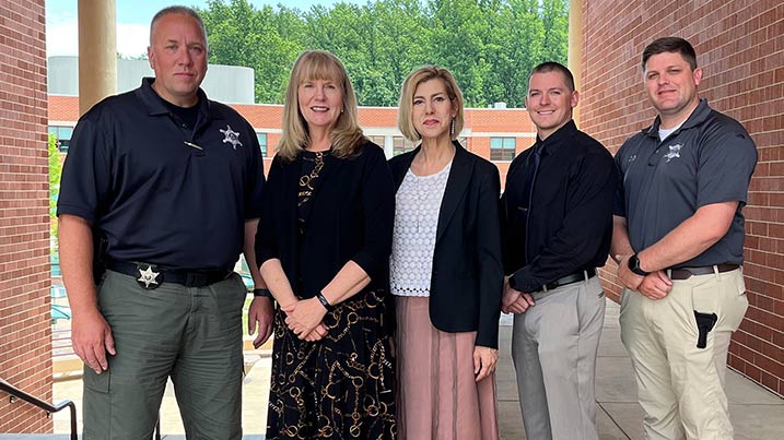 Photograph of: From left to right are - Past president of Cecil County Fraternal Order of Police Lodge No. 2, Michael S. Zack; President of Cecil College, Dr. Mary Way Bolt; Executive Director for Cecil College Foundation and Alumni Development, Karen Uricoli; FOP Lodge No. 2 Second Vice President, Charles Dix; and FOP Lodge No. 2 Treasurer, Michael O'Donnell.