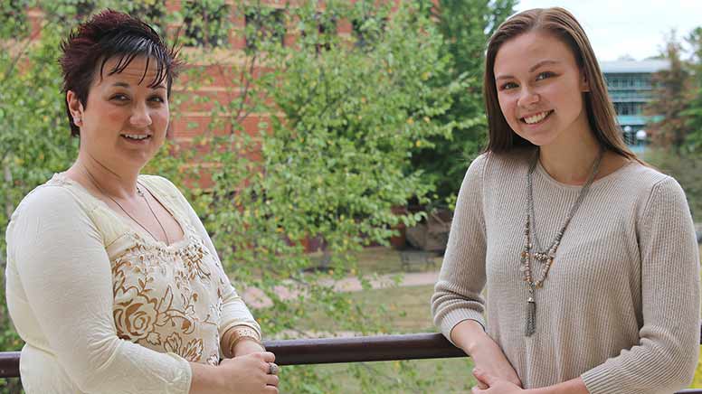 This is an image of Ashley Fundack, Ph.D., Assistant Professor of Criminal Justice at Cecil College, standing with the MLEO scholarship recipient Katherine Eisenhuth from Rising Sun.