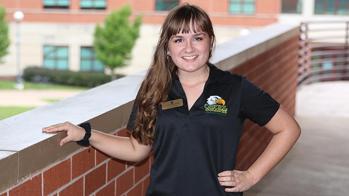 Gina Handley stands on the elevated walkway at Cecil. College's North East Campus.