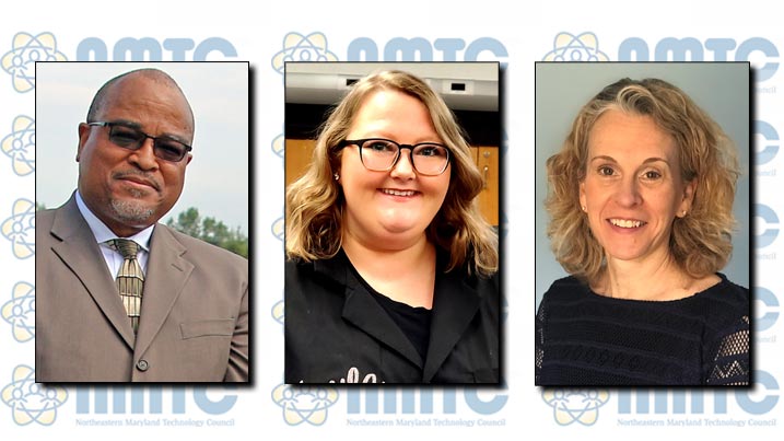 The Northeastern Maryland Technology Council bestowed high honors upon three Cecil College faculty and staff members for their STEM education work. Seen here are Associate Professor James Morgan, Ph.D.; Science and Engineering Lab Coordinator Kayla Ross; and Professor Kimberly Sheppard.