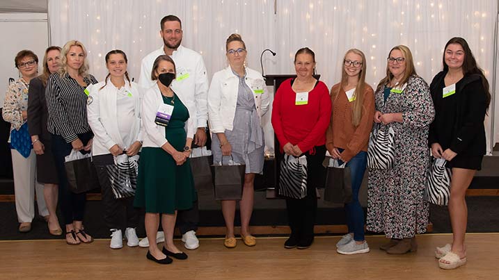 A group of nursing student and instructors from the Healthcare Careers division at Cecil College along with donors to the program.