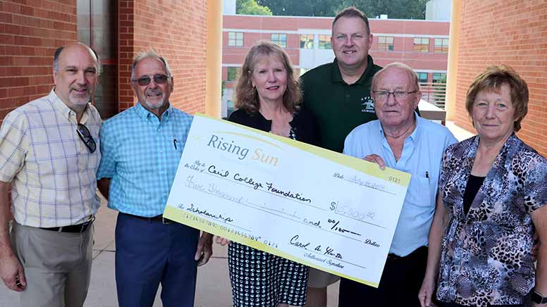 This is a photo of the check donation from the Rising Sun Chamber of Commerce.