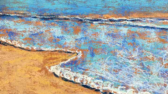 painting of the beach where the water meets the sand