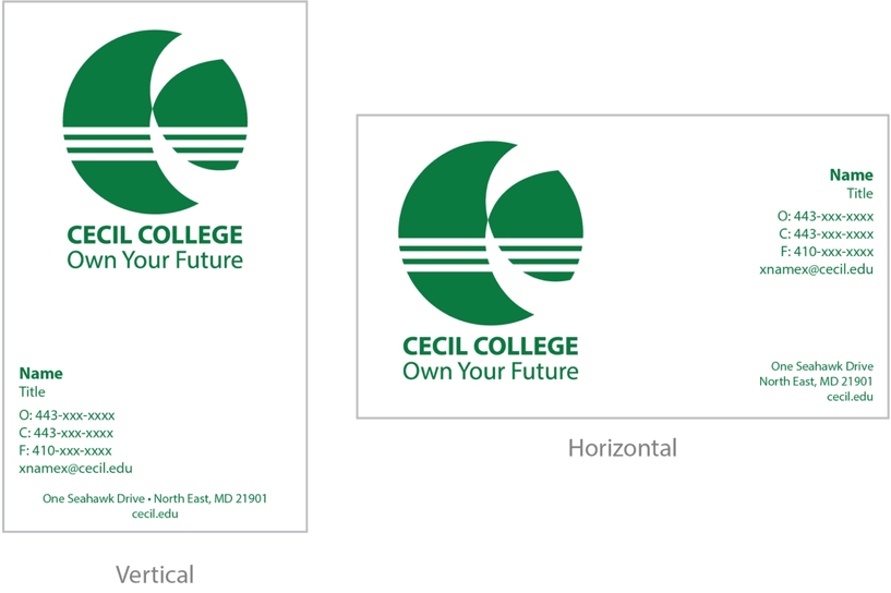 Example business cards for Cecil College