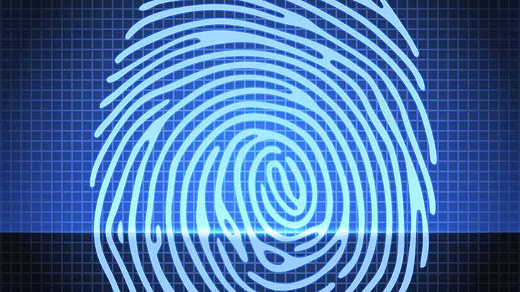 Blue fingerprint over a grid being scanned.
