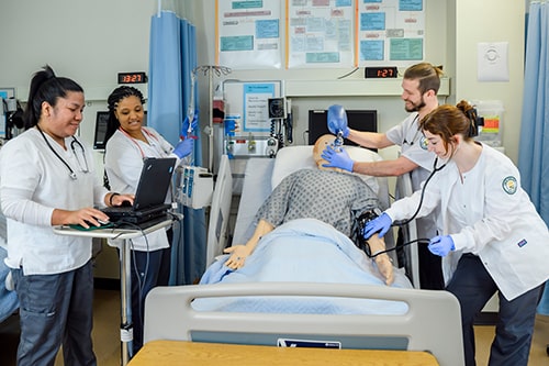 Healthcare students in a classroom.