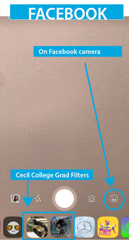 Screenshot showing how to get to graduation filters on Facebook.