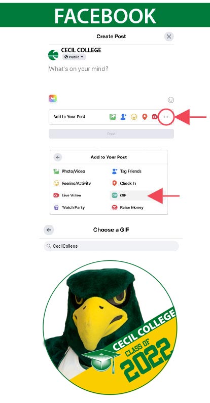 Screenshot showing how to get to GIPHY stickers on Facebook.
