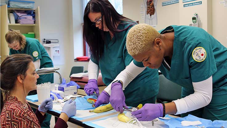 Healthcare Career students working in a classroom