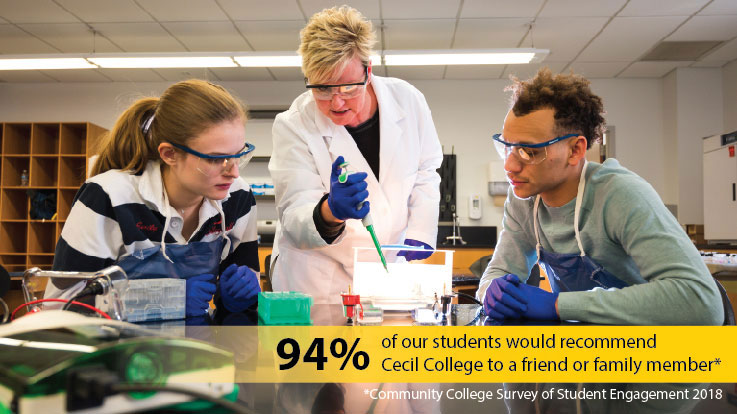 An instructor with students in a lab.